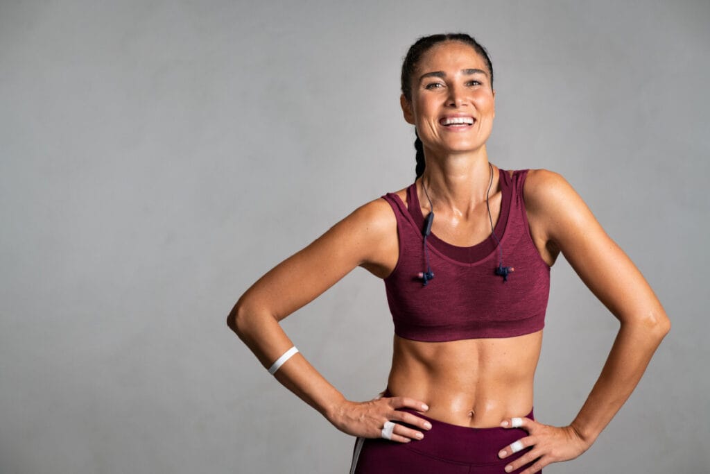 Female athlete wearing a sports bra for training