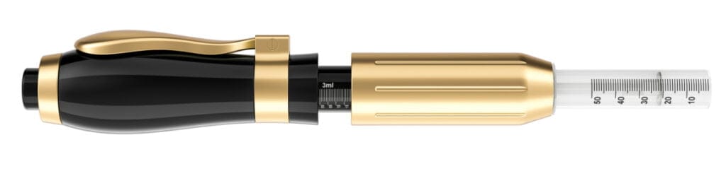 Close up of a Hyaluron Pen cosmetic lip enhancement device